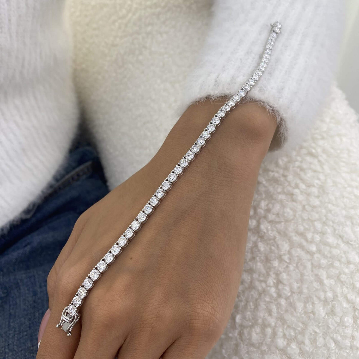 Natural 8.48 Ct. TW Diamond Tennis Bracelet, 14K White Gold