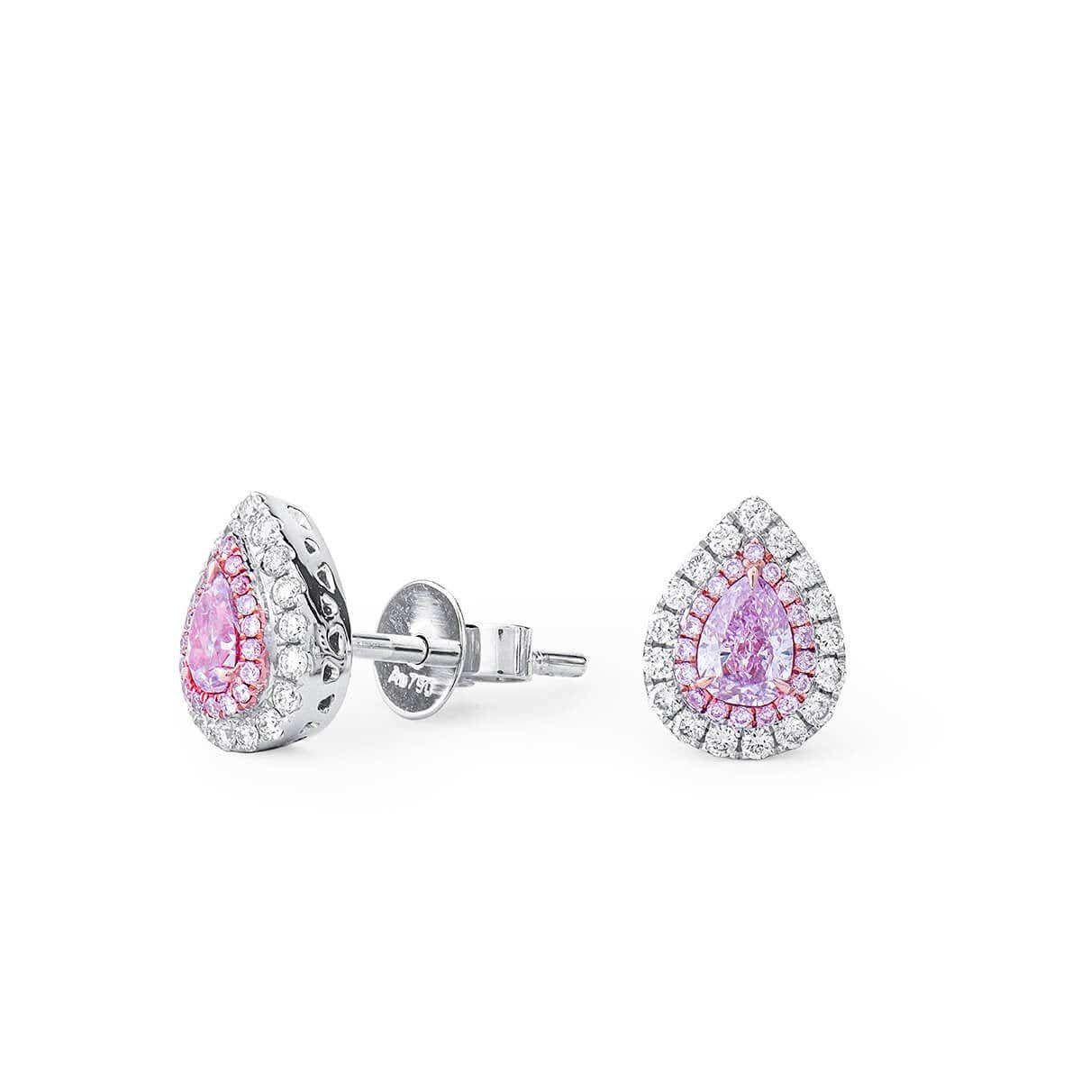 Natural Pink & White Diamond Cluster Earrings, 18K White Gold, Pear Shape, 0.50 Ct. TW