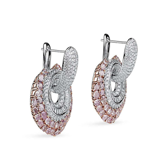Natural Pink & White Diamond Drop Earrings, 18K White & Rose Gold, 12.80 Ct. TW
