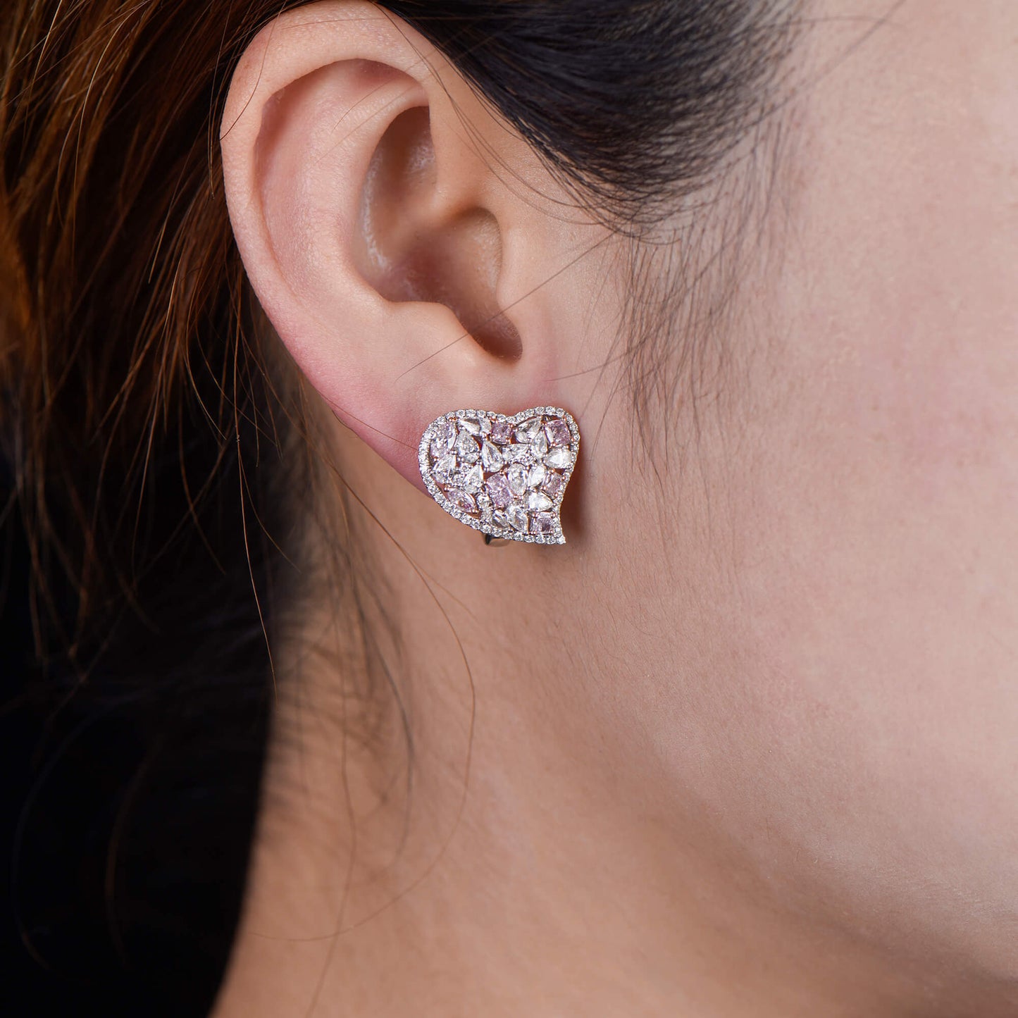 Natural Light Pink & White Diamond Cluster Earrings, 18K White Gold, 4.0 Ct. TW