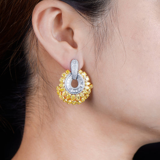 Fancy Yellow Diamond Earrings, 15.84 Ct. TW, MIX shape