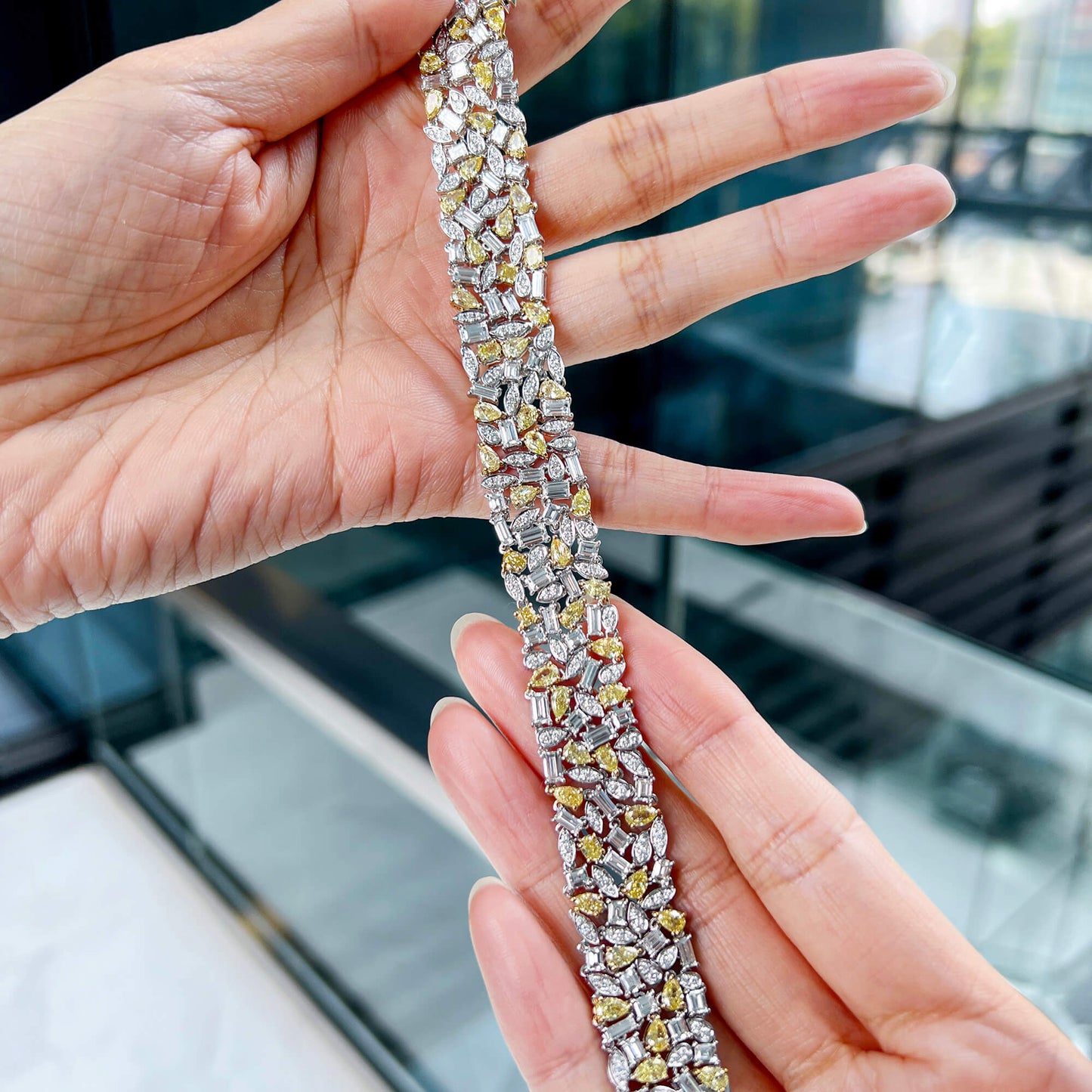 Fancy Yellow Diamond Bracelet, 18.64 Ct. TW, Mix shape