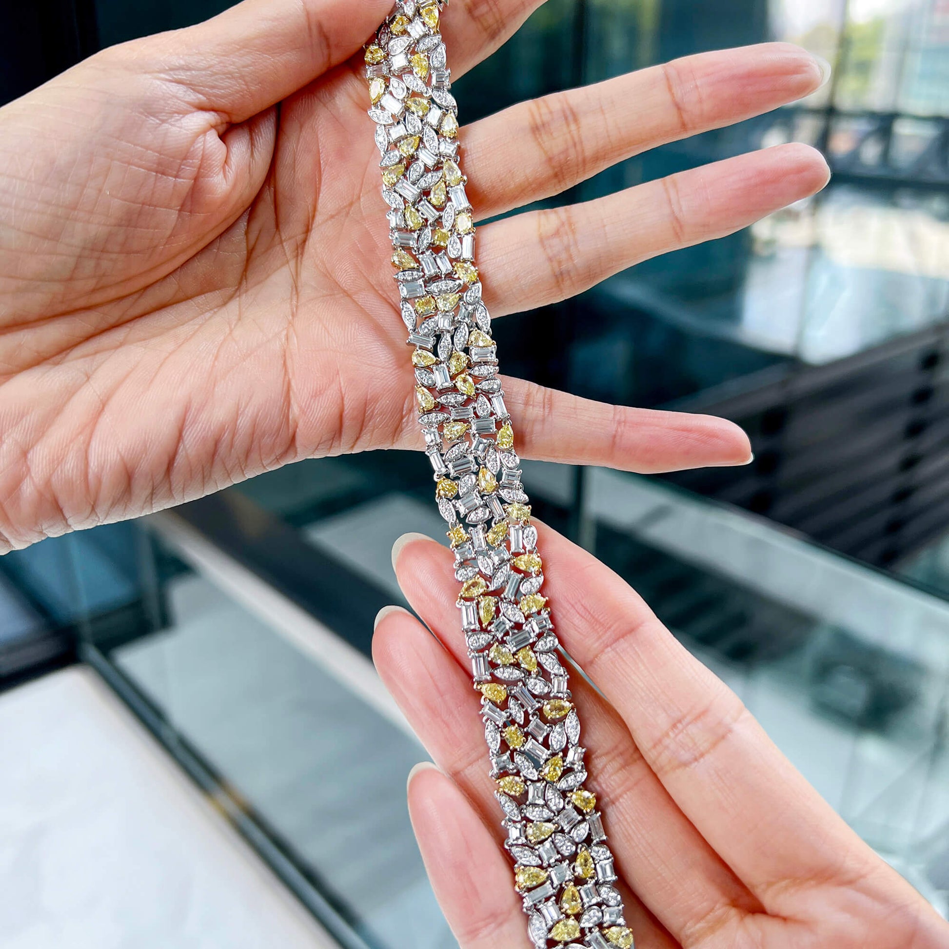 Fancy Yellow Diamond Bracelet, 18.64 Ct. TW, Mix shape