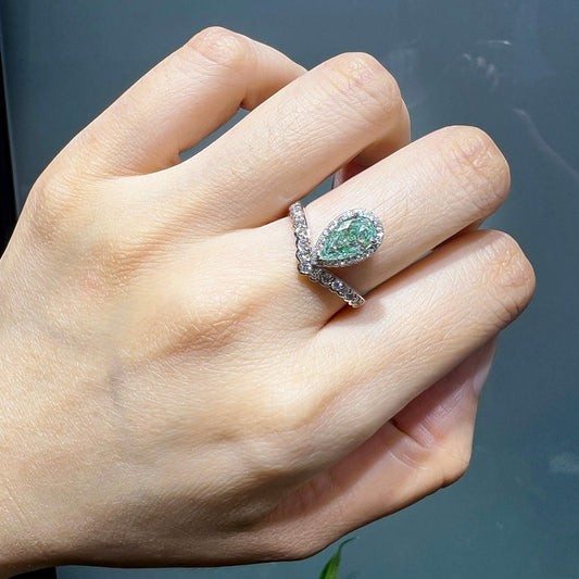 Fancy Light Yellowish Green Diamond Ring, 1.51 Ct. TW, Pear shape, GIA Certified