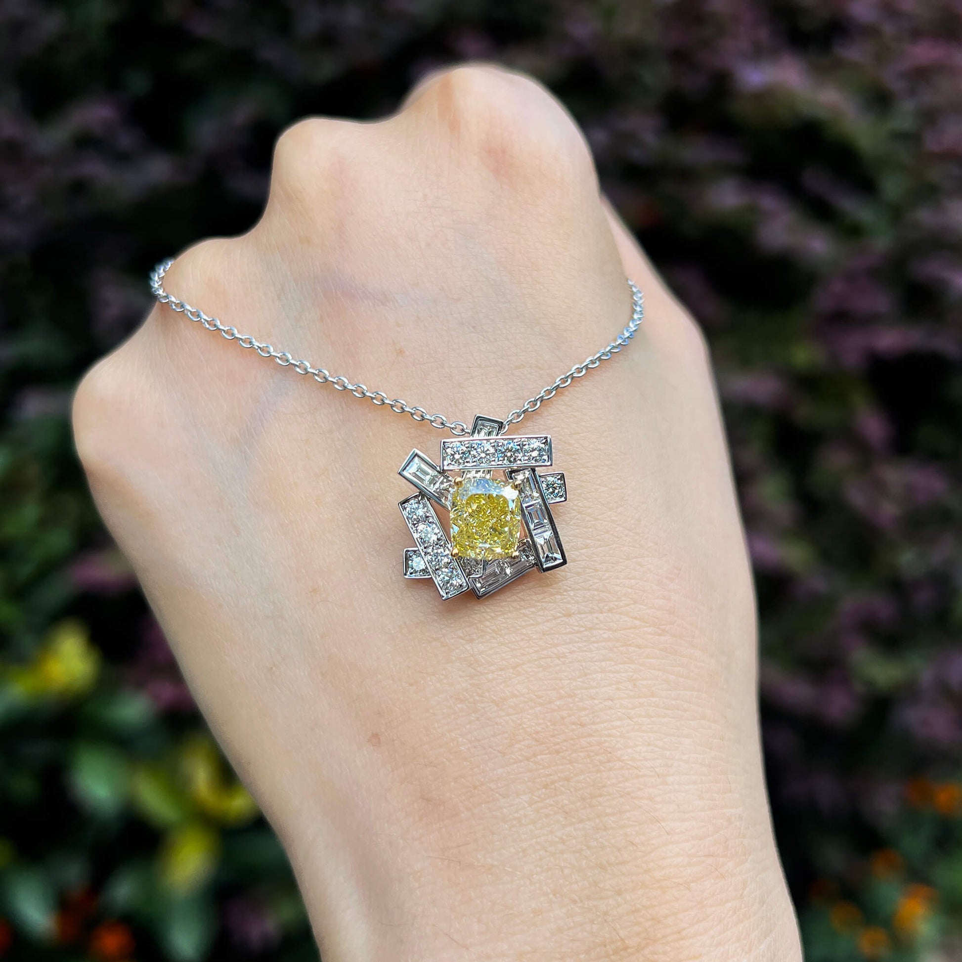 Fancy Yellow Diamond Pendant, 4.55 Ct. TW, Cushion shape, GIA Certified