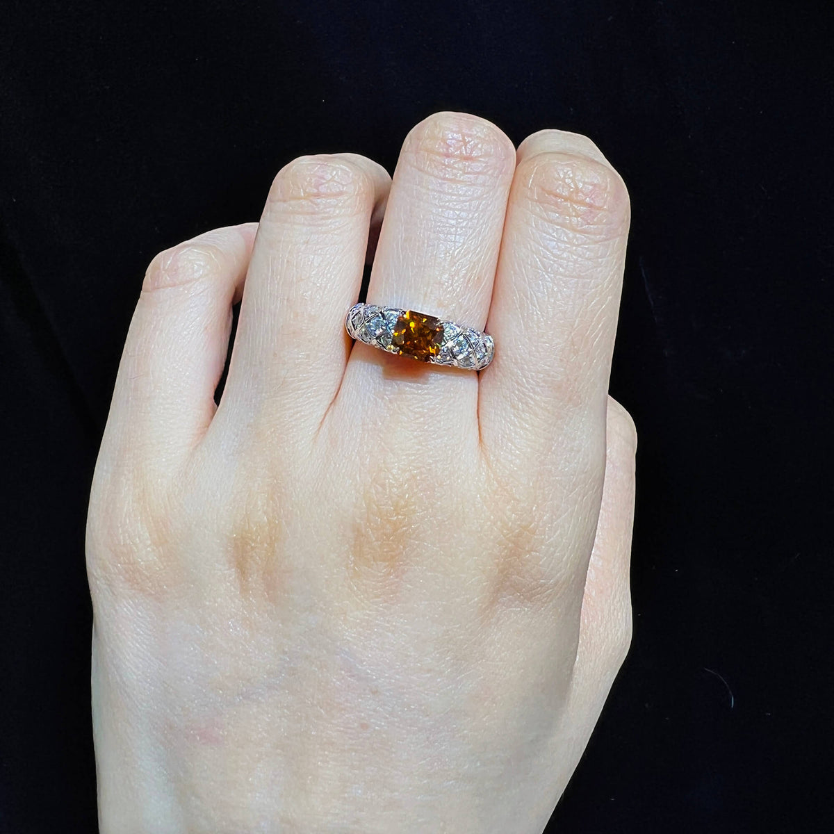 Natural Fancy Deep Yellowish Orange Diamond Ring, 18K White Gold, Radiant Shape, 1.75 Ct. TW