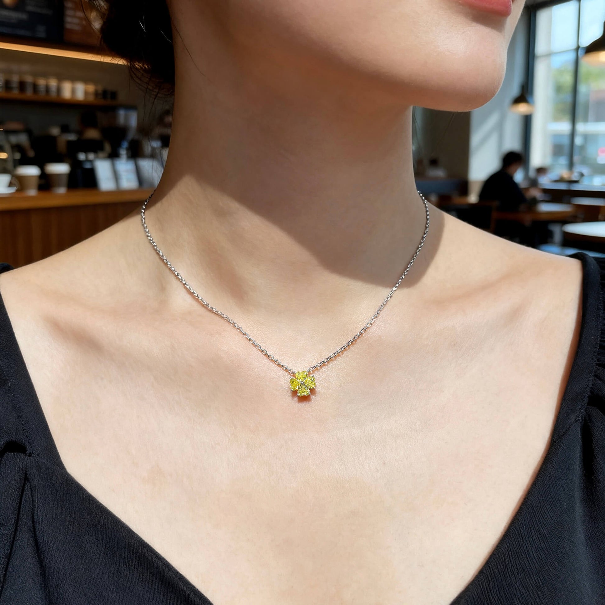 Natural 0.83 Ct. TW Fancy Intense Yellow Heart-Shaped Diamond Clover Pendant, 14K White Gold