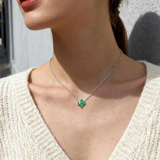 Natural 0.44 Ct. TW Emerald Clover Pendant, 14K White Gold