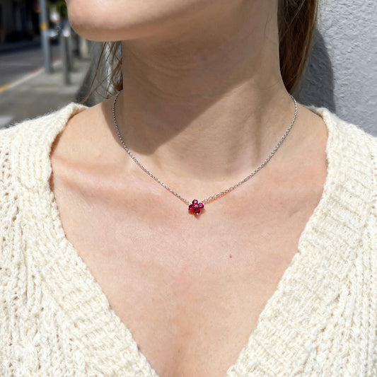 Natural 0.57 Ct. TW Ruby Clover Pendant, 14K White Gold