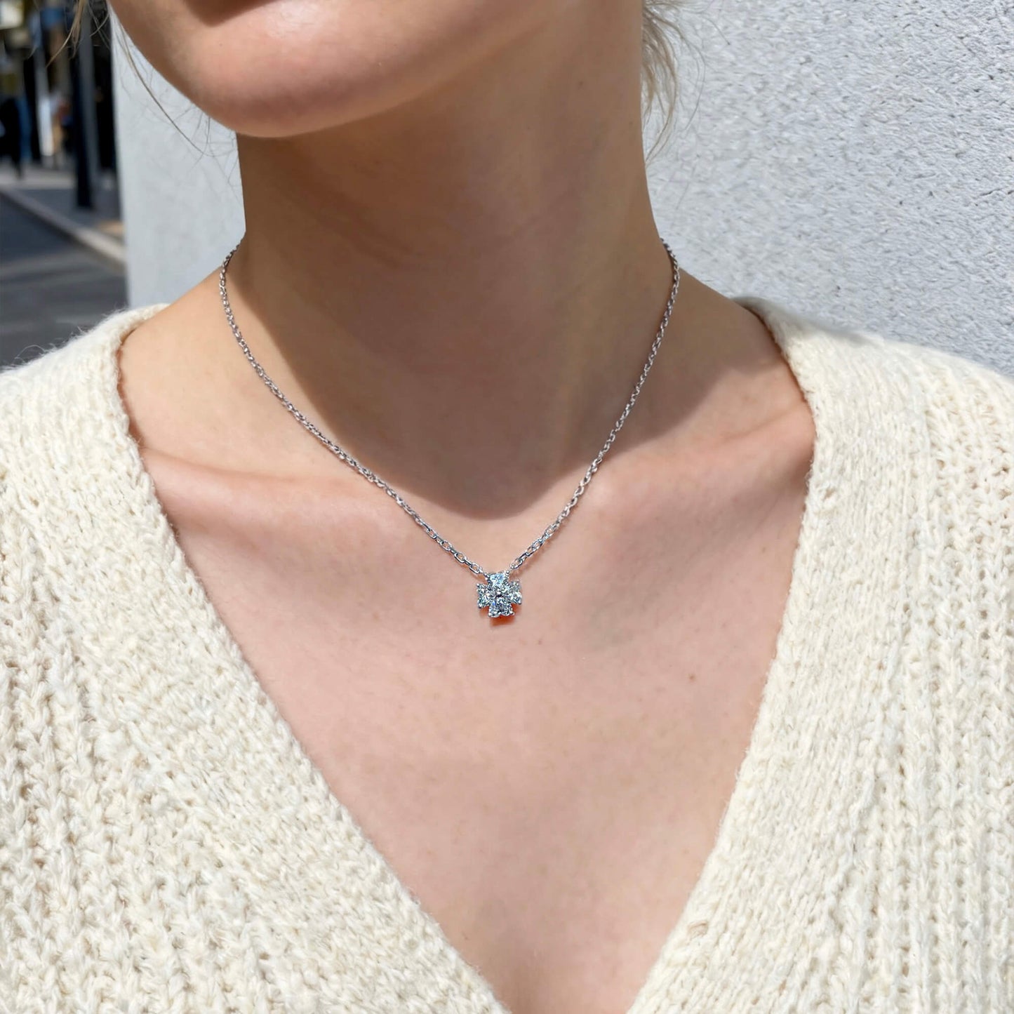 Natural 0.37 Ct. TW Heart-Shaped Diamond Clover Pendant, 14K White Gold
