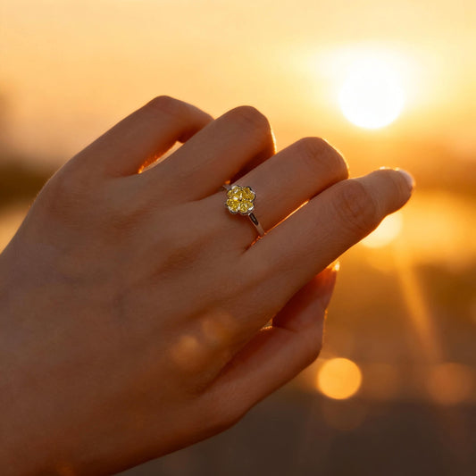Natural 0.90 Ct. TW Fancy Intense Yellow Heart-Shaped Diamond Clover Ring, 14K White Gold