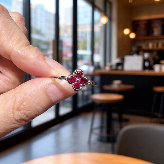 Natural 0.41 Ct. TW Ruby Clover Ring, 14K White Gold