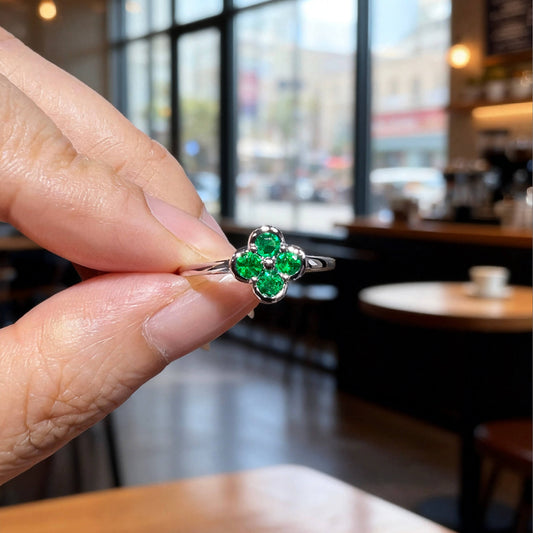 Natural 0.36 Ct. TW Emerald Clover Ring, 14K White Gold