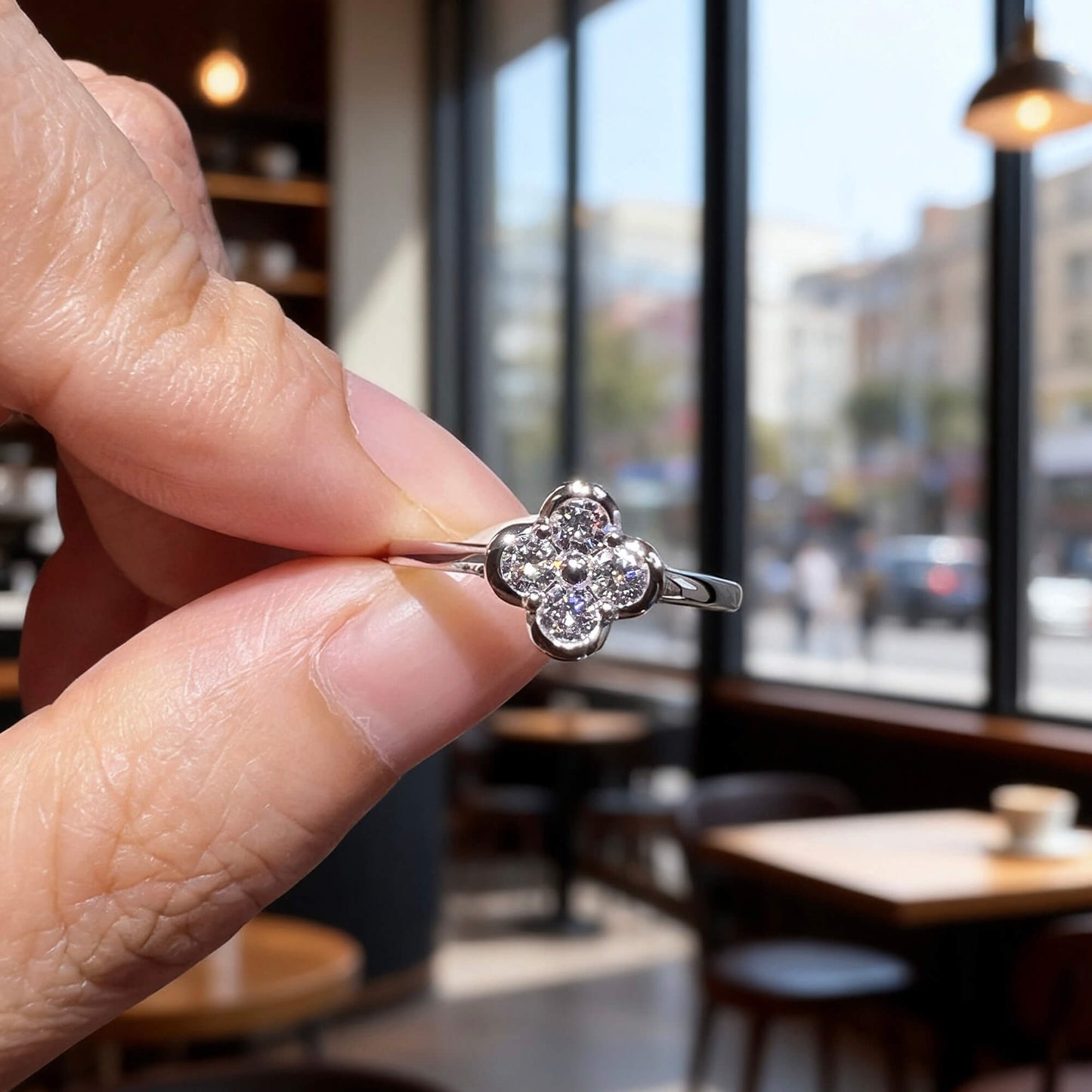 Natural 0.33 Ct. TW Diamond Clover Ring, 14K White Gold