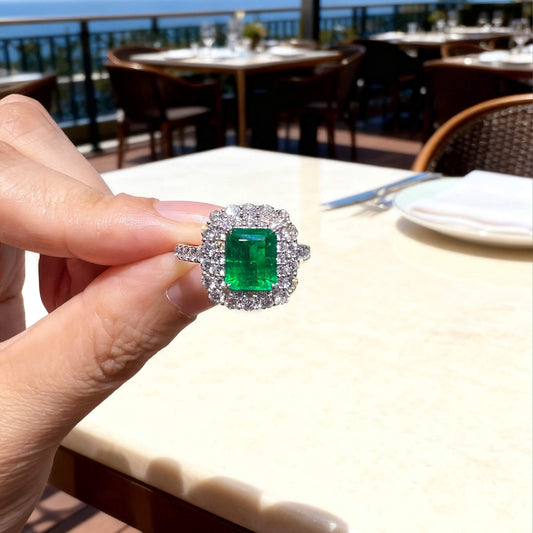 Natural 2.96 Ct. TW Octagonal-Cut Colombian Emerald & Diamond Ring, 18K White Gold