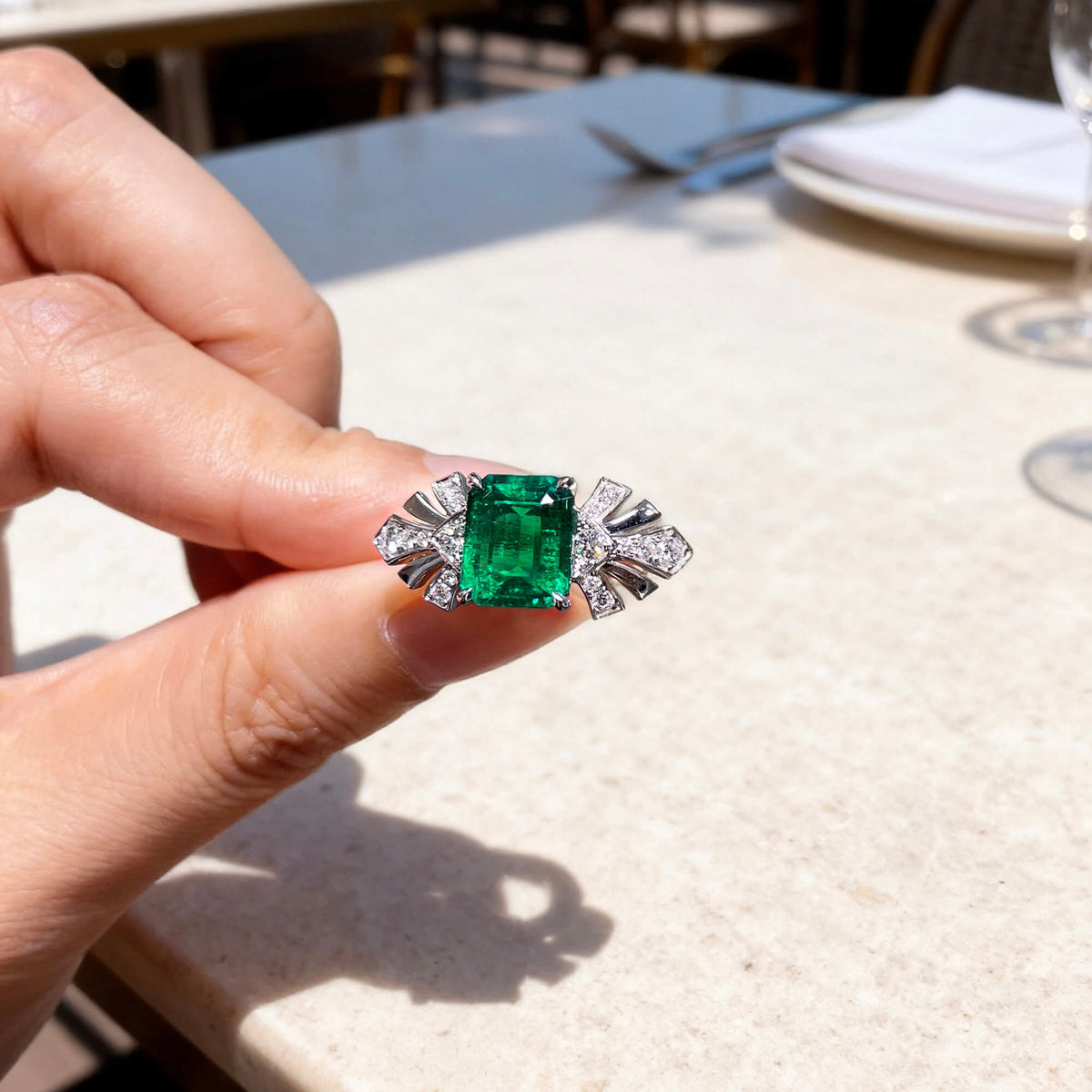 Natural 3.44 Ct. TW Asscher-Cut Colombian Emerald & Diamond Ring, 18K White Gold