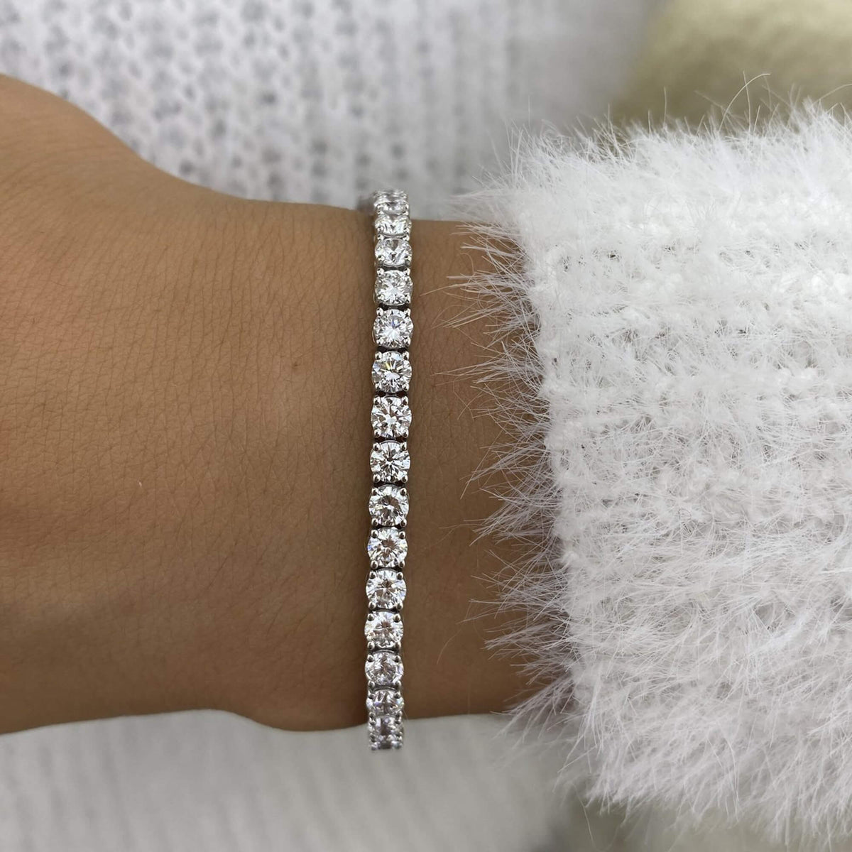 Natural 5.35 Ct. TW Diamond Tennis Bracelet, 14K White Gold