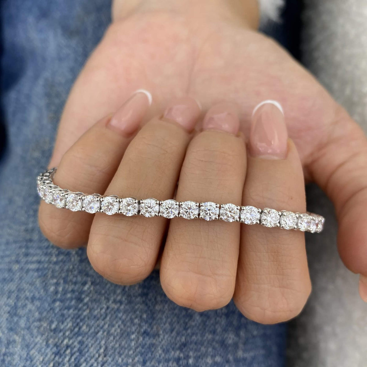 Natural 7.56 Ct. TW Diamond Tennis Bracelet, 14K White Gold