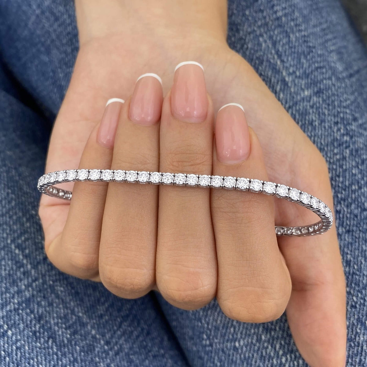 Natural 7.10 Ct. TW Diamond Tennis Bracelet, 14K White Gold