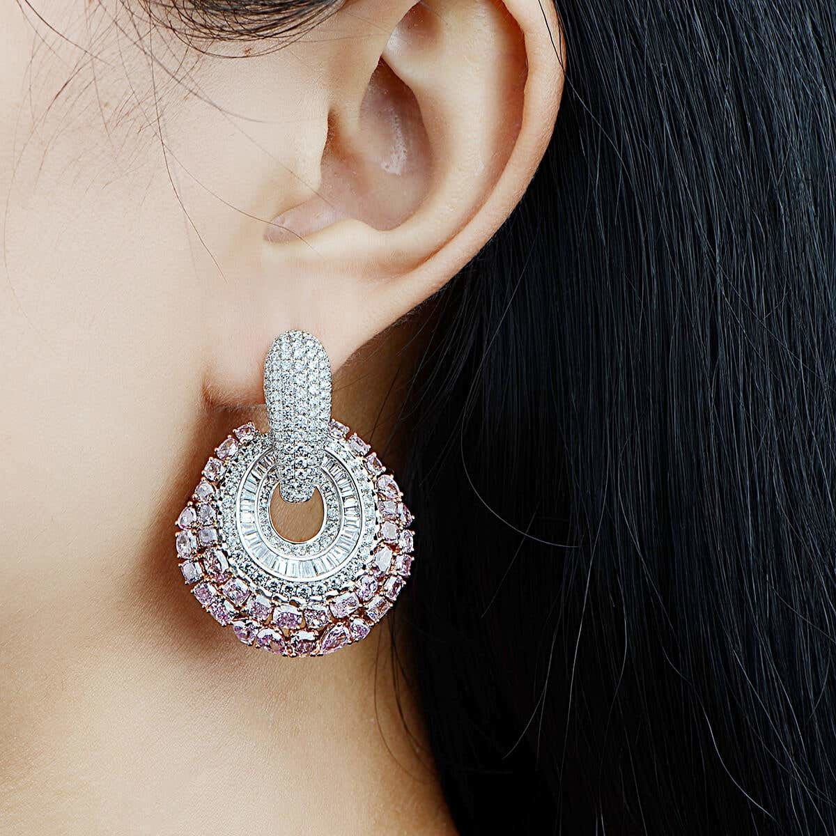 Natural Pink & White Diamond Drop Earrings, 18K White & Rose Gold, 12.80 Ct. TW