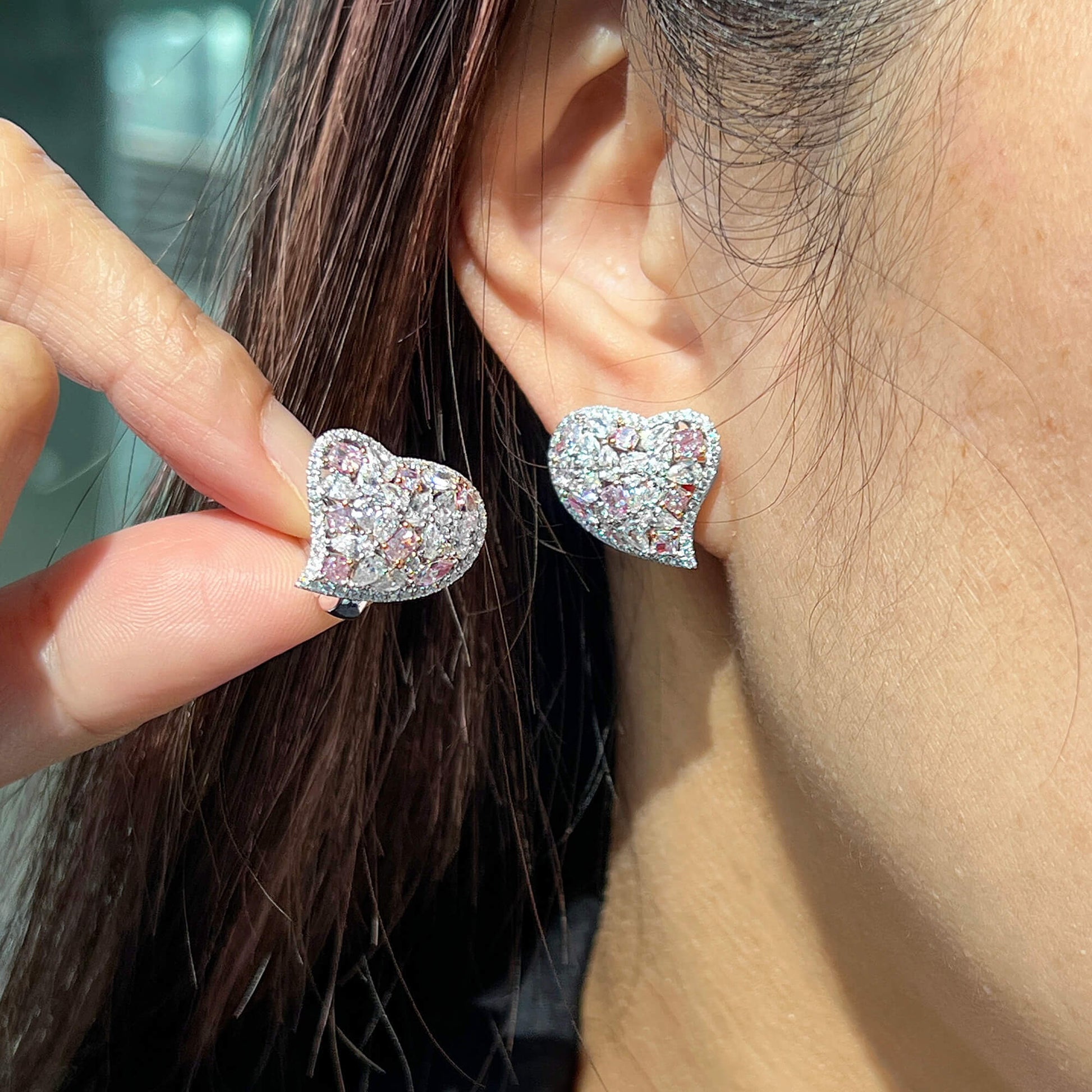 Natural Light Pink & White Diamond Cluster Earrings, 18K White Gold, 4.0 Ct. TW