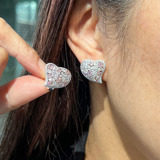 Natural Light Pink & White Diamond Cluster Earrings, 18K White Gold, 4.0 Ct. TW