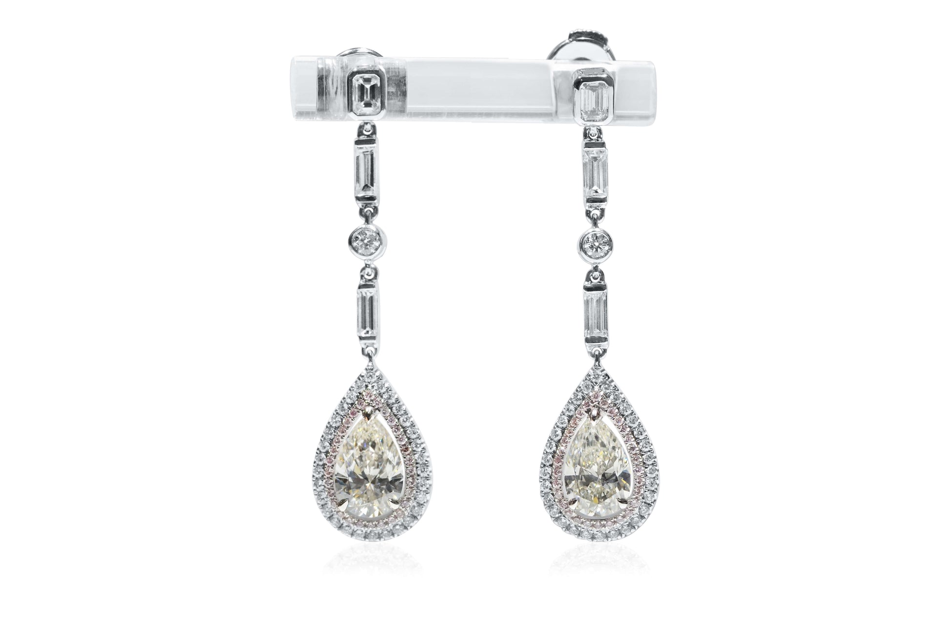 Natural 2.73 Ct. TW Pear-Cut Diamond Double Halo Drop Earrings, 18K White Gold