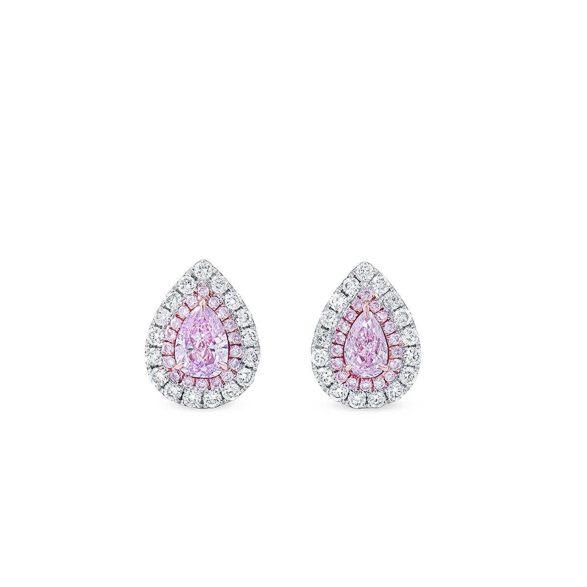 Natural Pink & White Diamond Cluster Earrings, 18K White Gold, Pear Shape, 0.50 Ct. TW