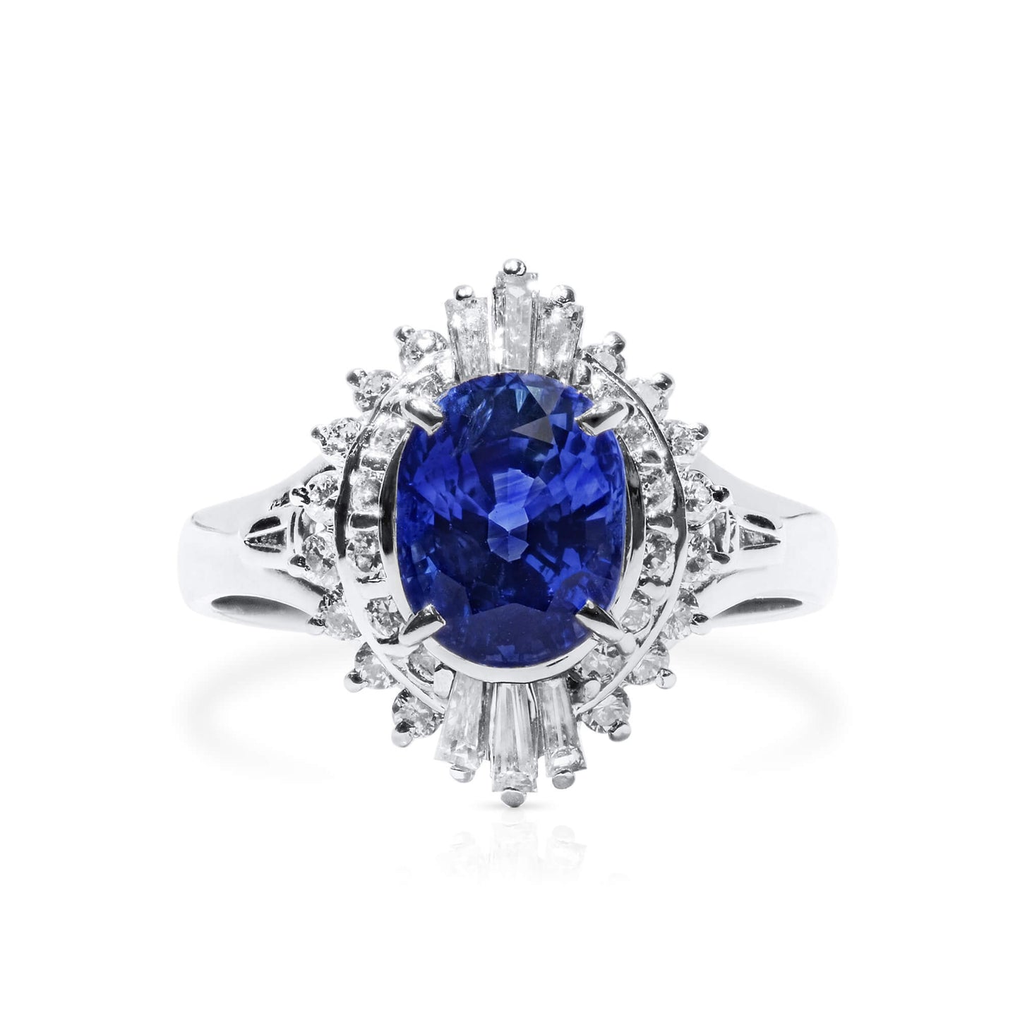 Natural 2.47 Ct. Oval-Cut Blue Sapphire & Diamond Halo Ring, 900 Platinum