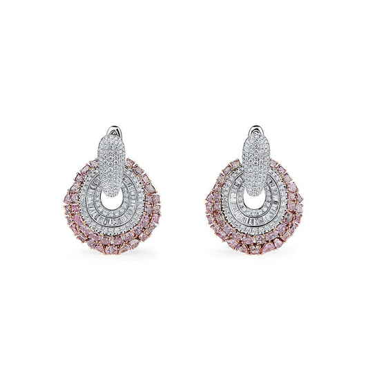 Natural Pink & White Diamond Drop Earrings, 18K White & Rose Gold, 12.80 Ct. TW