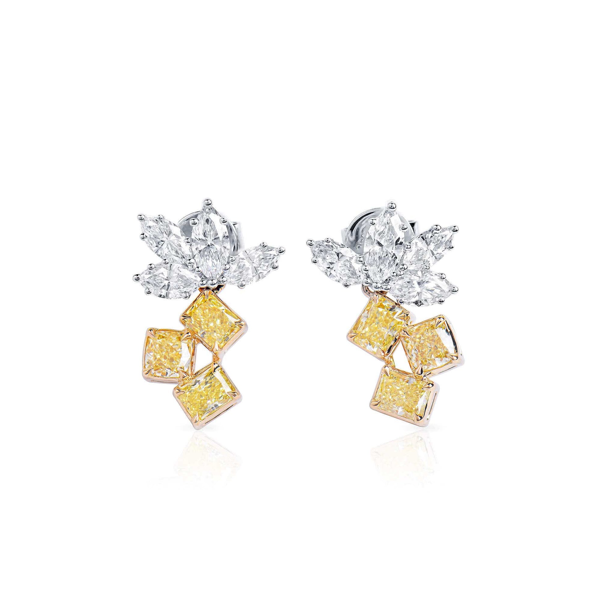 Natural Fancy Yellow & White Cluster Earrings, 18K White & Rose Gold, 2.0 Ct. TW