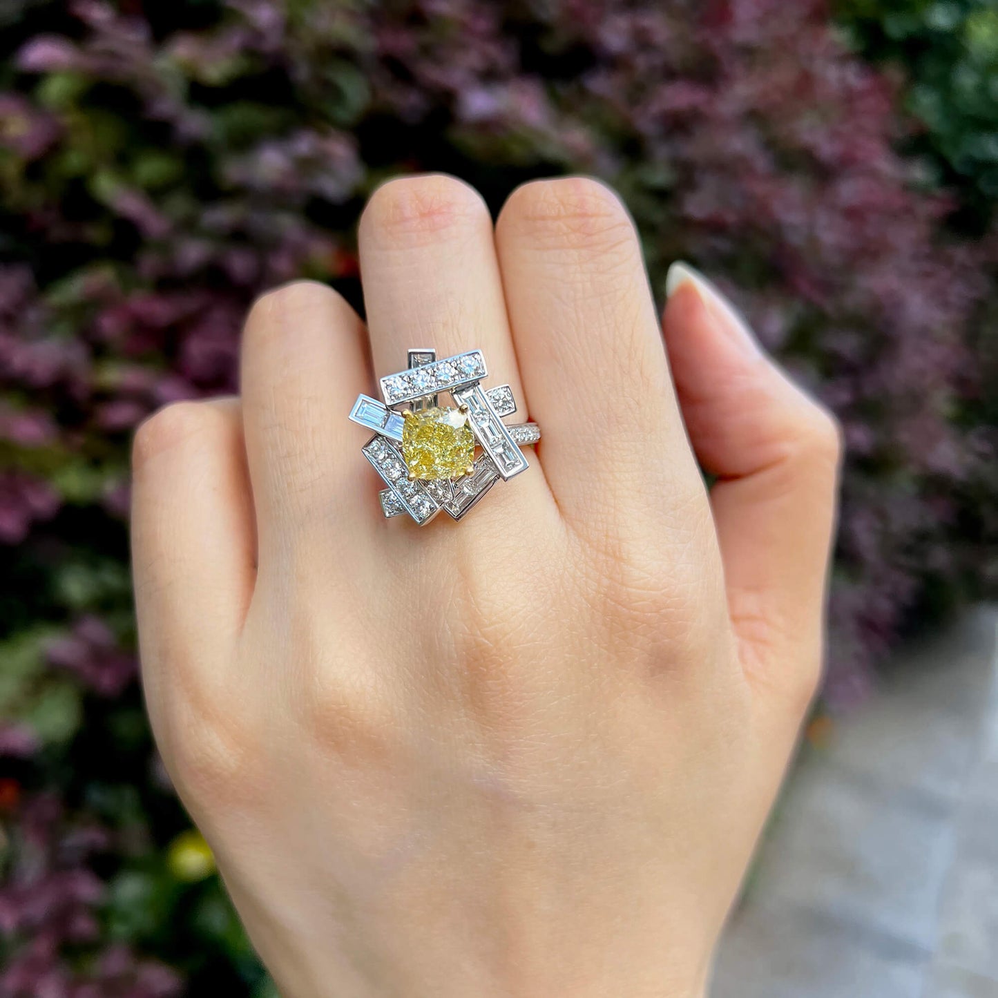 Fancy Yellow Diamond Ring, 4.93 Ct. TW, Cushion shape, GIA Certified