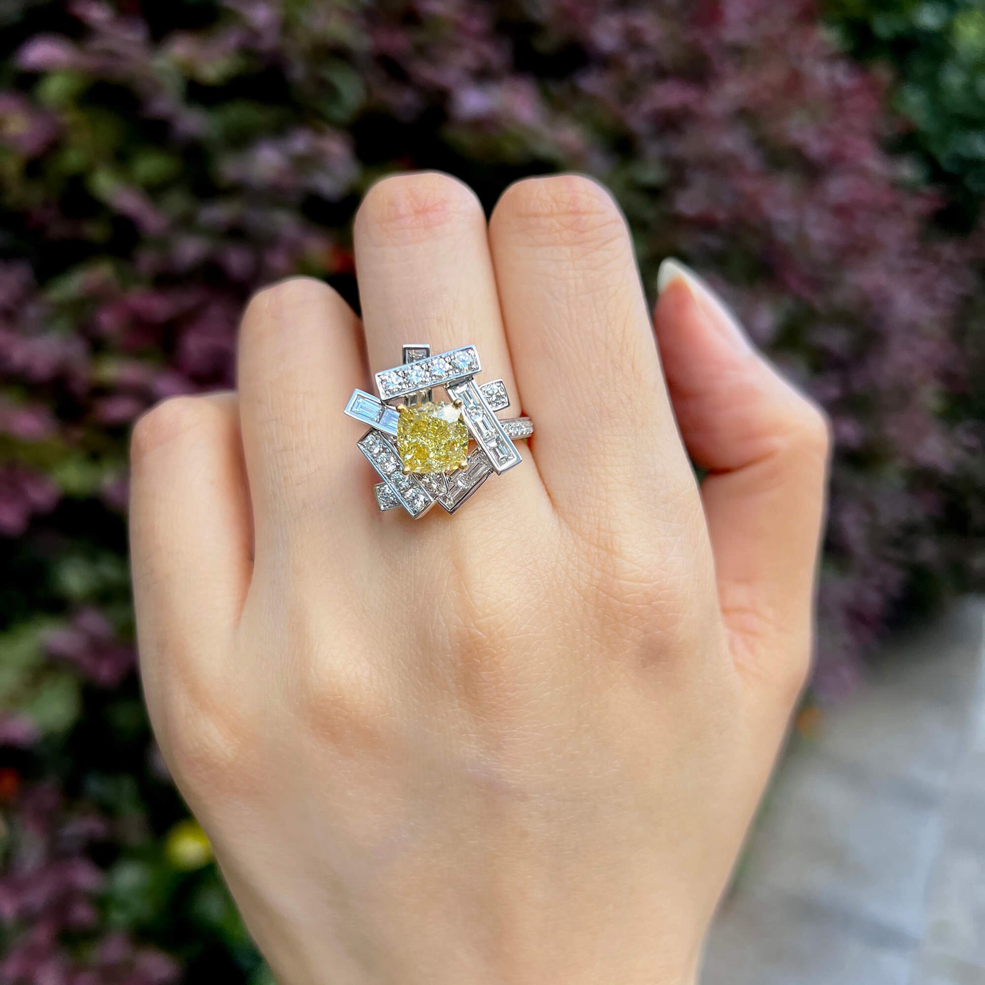 Fancy Yellow Diamond Ring, 4.93 Ct. TW, Cushion shape, GIA Certified