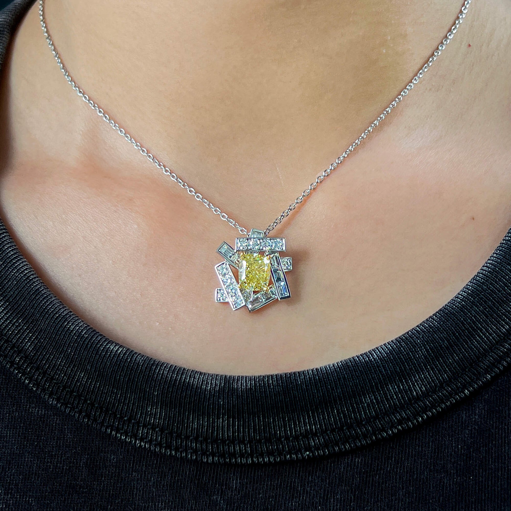 Fancy Yellow Diamond Pendant, 4.55 Ct. TW, Cushion shape, GIA Certified