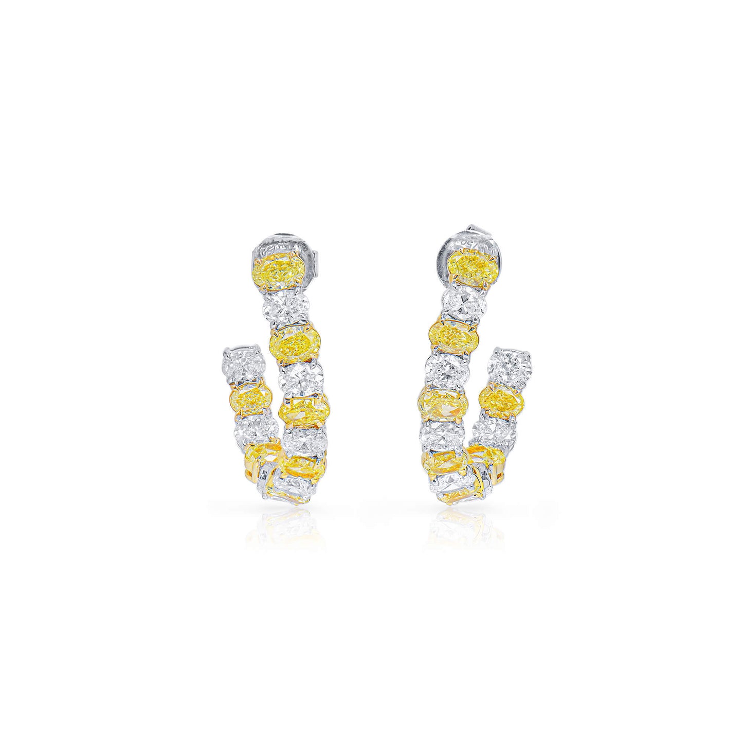 Natural Fancy Yellow & White Hoop Earrings, 18K White & Yellow Gold, Oval Shape, 4.80 Ct. TW
