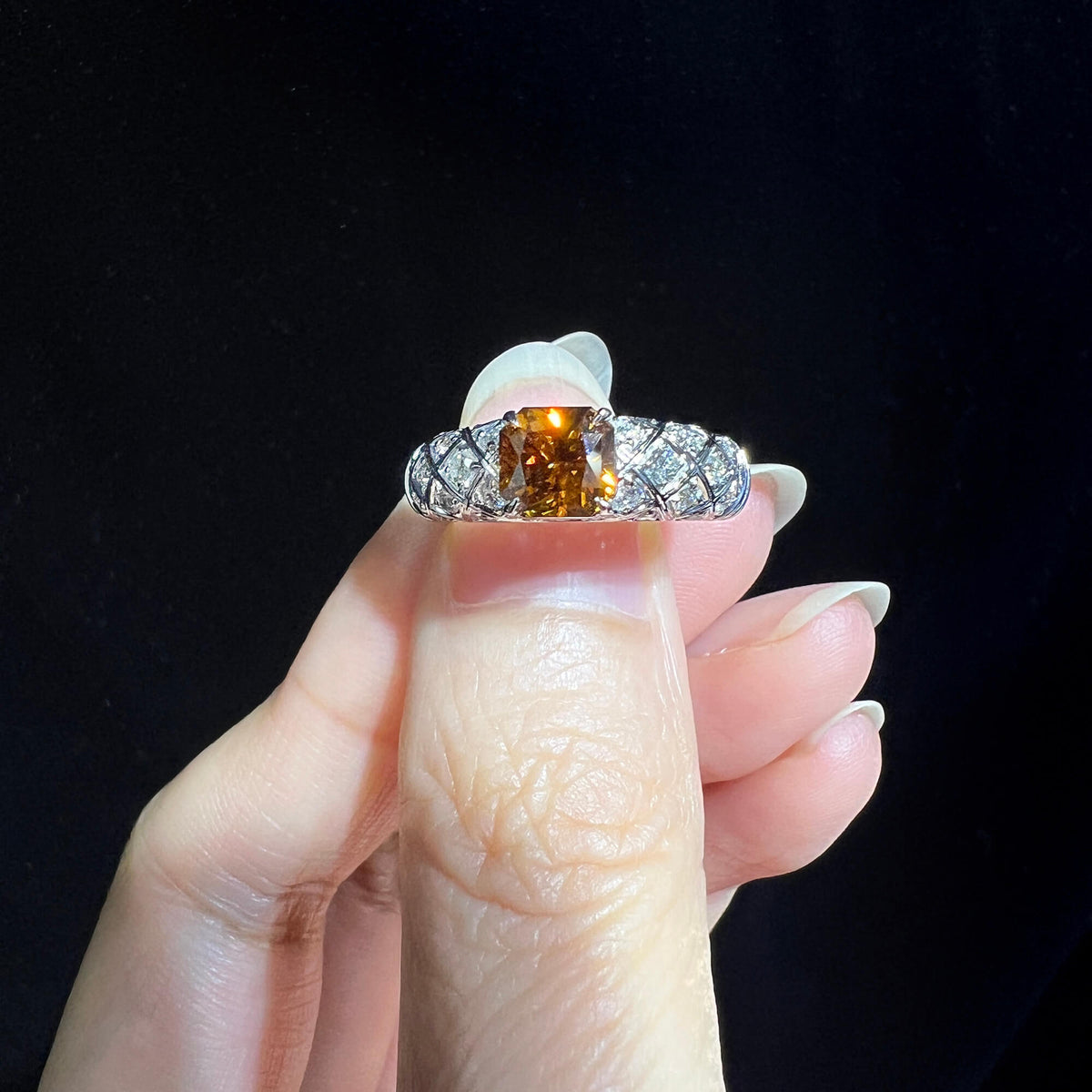 Natural Fancy Deep Yellowish Orange Diamond Ring, 18K White Gold, Radiant Shape, 1.75 Ct. TW