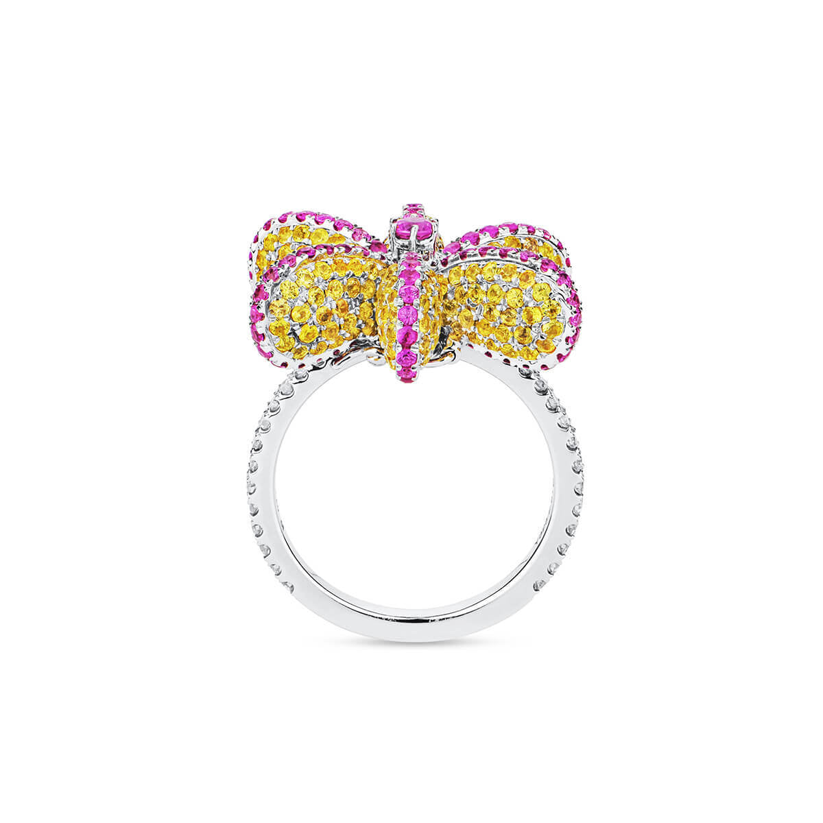 Natural 3.71 Ct. TW Pink & Yellow Sapphire Flower Ring, 18K White Gold