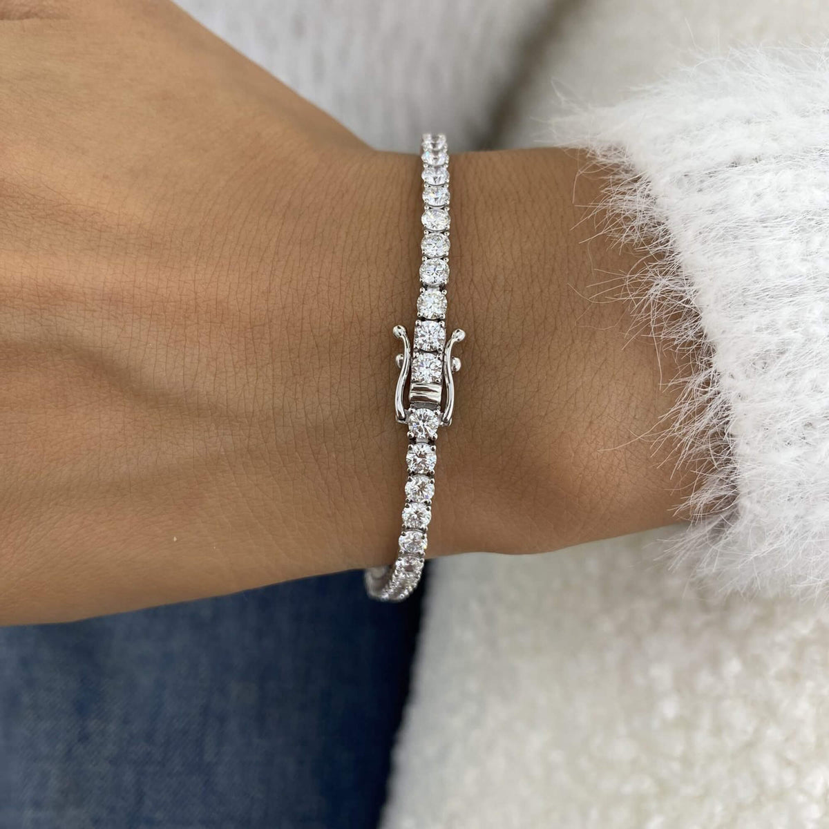 Natural 5.36 Ct. TW Diamond Tennis Bracelet, 14K White Gold