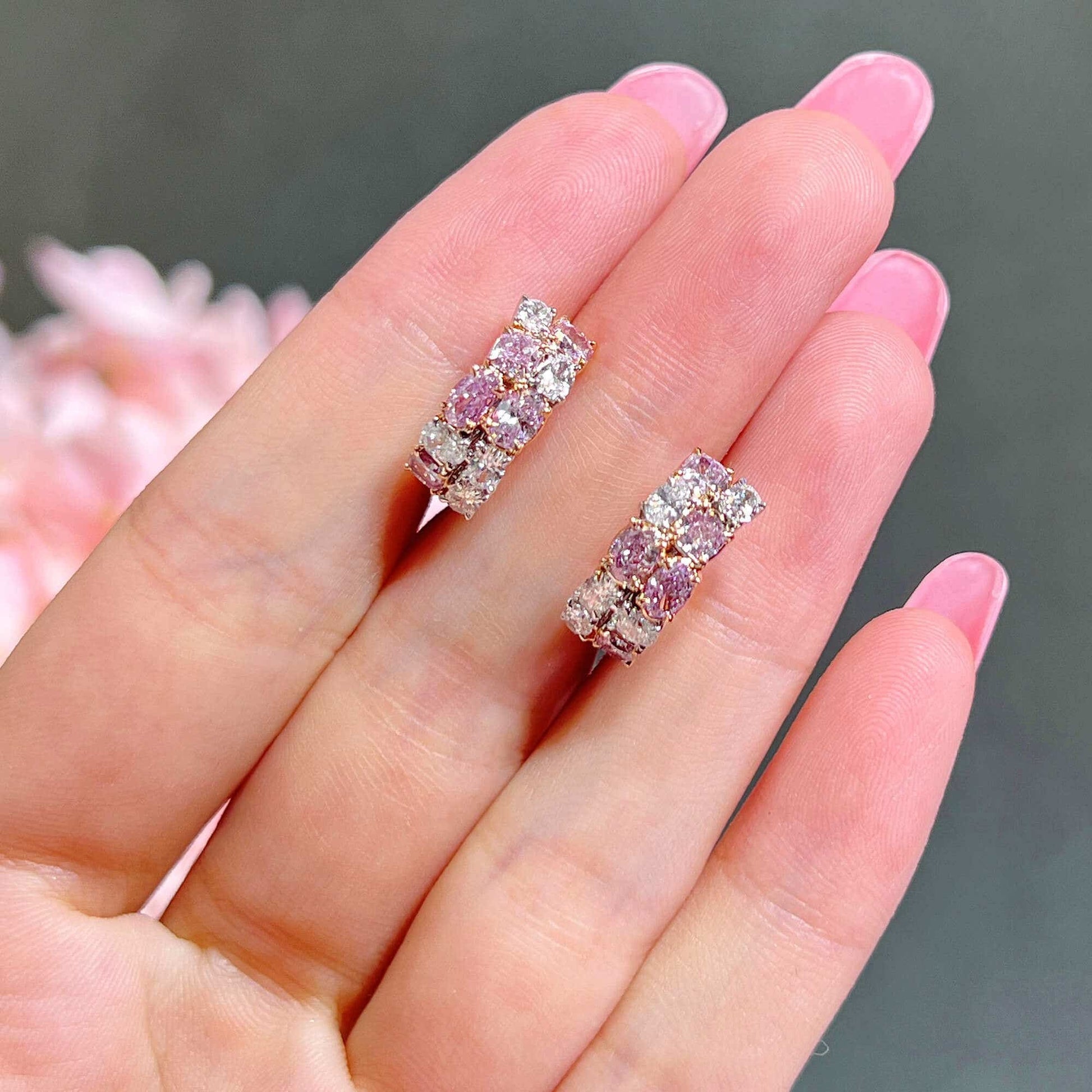 Natural Pink & White Diamond Hoop Earrings, 18K White & Rose Gold, 2.60 Ct. TW