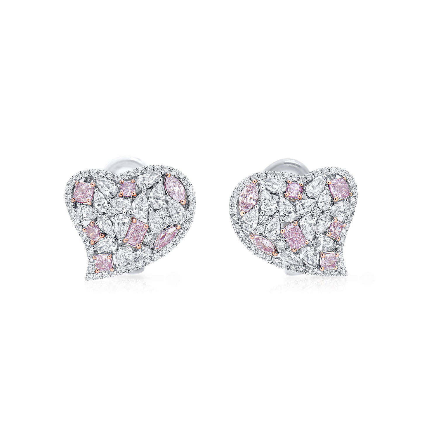 Natural Light Pink & White Diamond Cluster Earrings, 18K White Gold, 4.0 Ct. TW