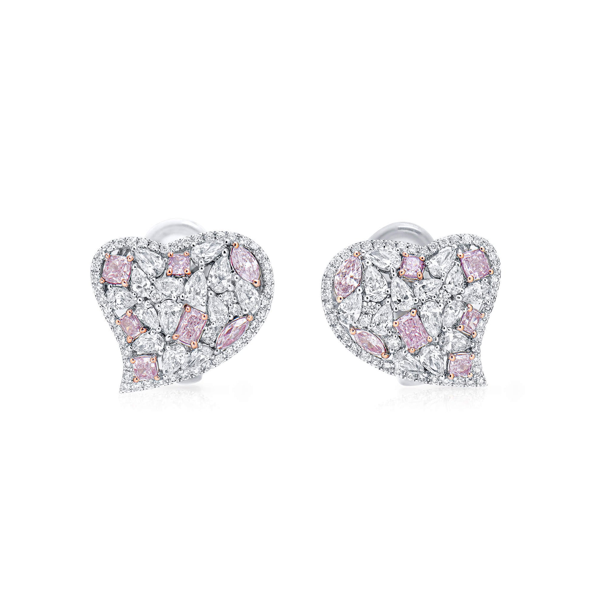 Natural Light Pink & White Diamond Cluster Earrings, 18K White Gold, 4.0 Ct. TW