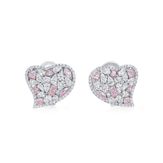 Natural Light Pink & White Diamond Cluster Earrings, 18K White Gold, 4.0 Ct. TW