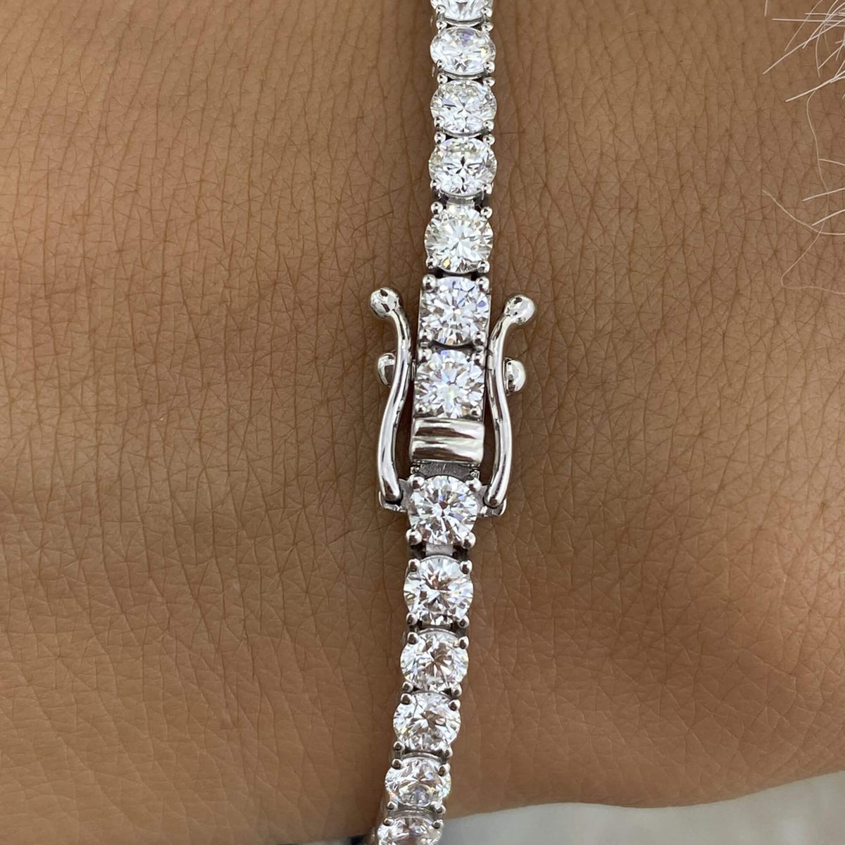 Natural 5.35 Ct. TW Diamond Tennis Bracelet, 14K White Gold