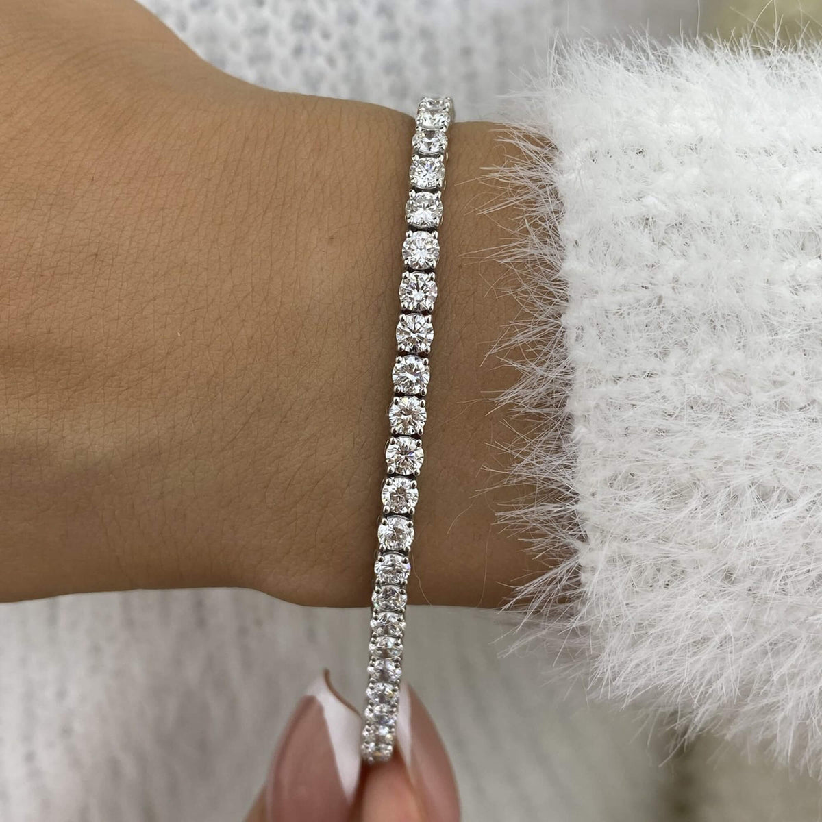 Natural 5.36 Ct. TW Diamond Tennis Bracelet, 14K White Gold
