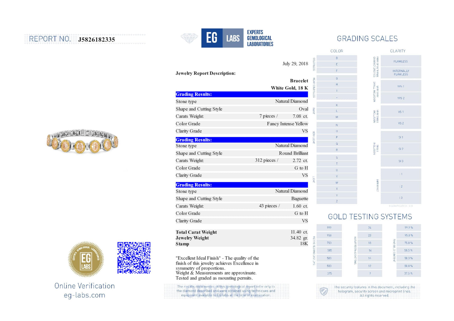 Fancy Yellow Diamond Bracelet, 11.40 Ct. TW, Oval shape, EG_Lab Certified