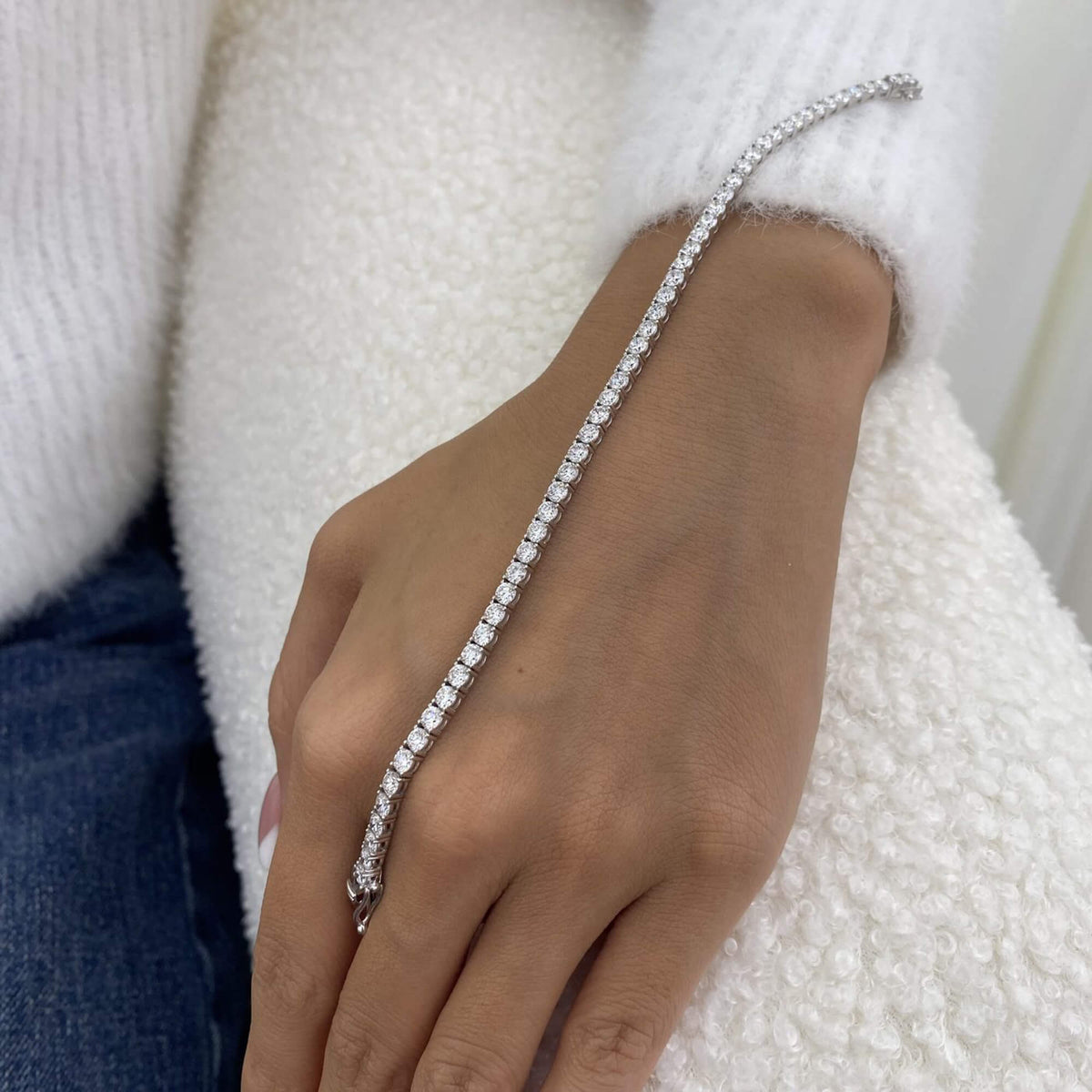 Natural 5.35 Ct. TW Diamond Tennis Bracelet, 14K White Gold