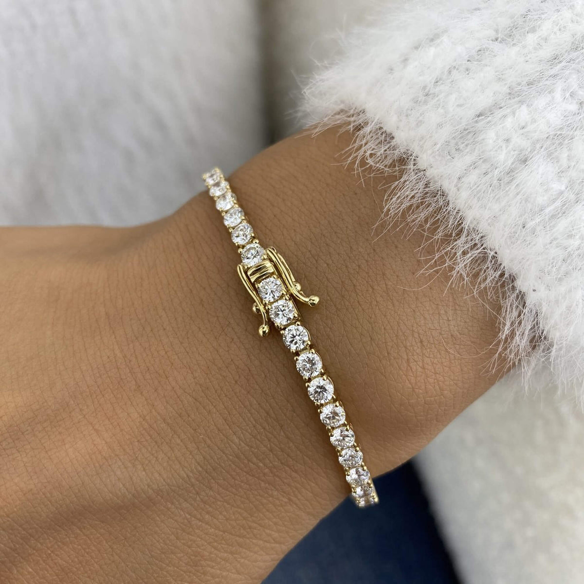 Natural 7.31 Ct. TW Diamond Tennis Bracelet, 14K Yellow Gold