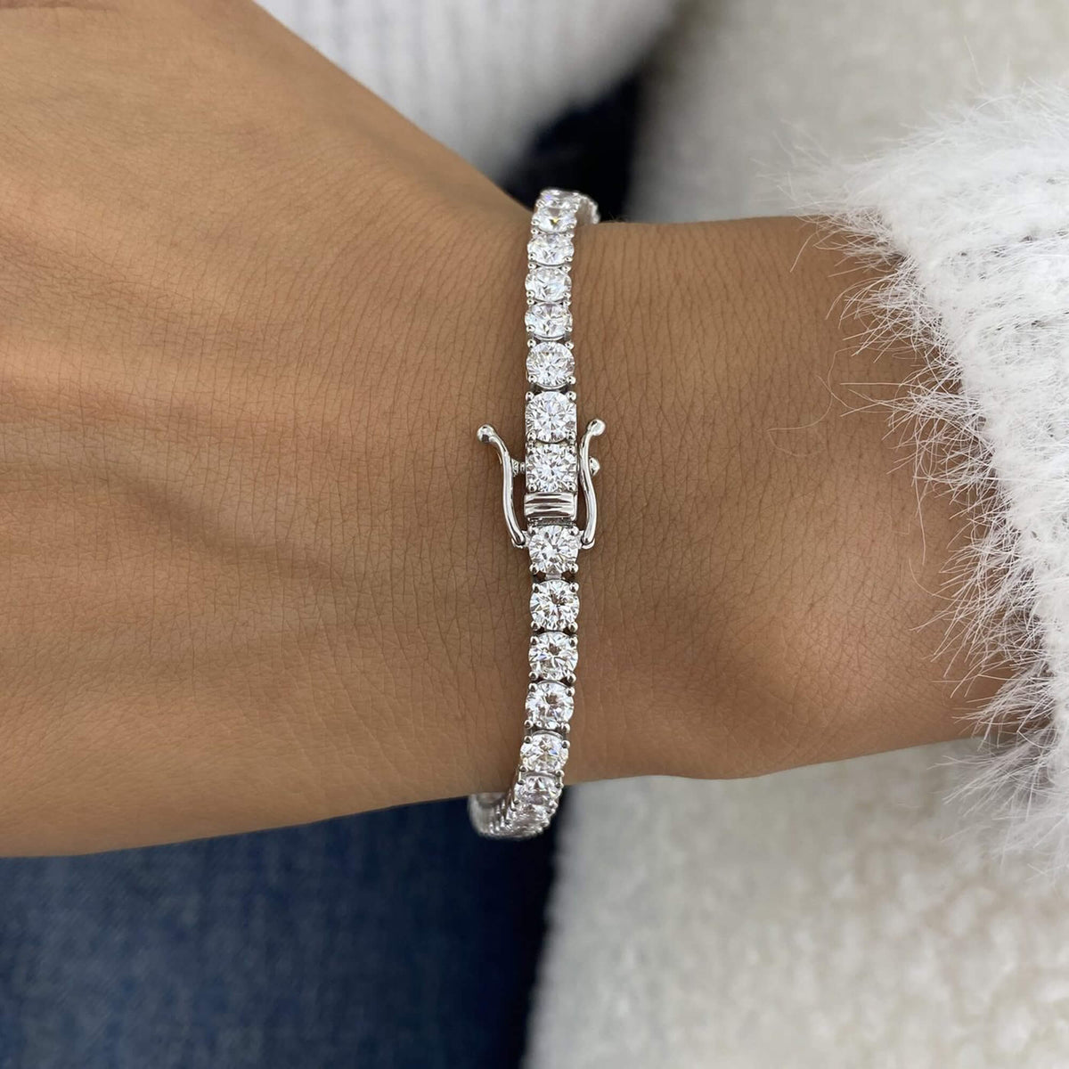 Natural 7.56 Ct. TW Diamond Tennis Bracelet, 14K White Gold