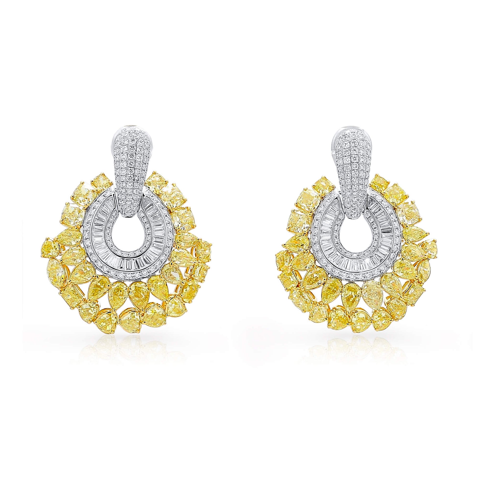 Fancy Yellow Diamond Earrings, 15.84 Ct. TW, MIX shape