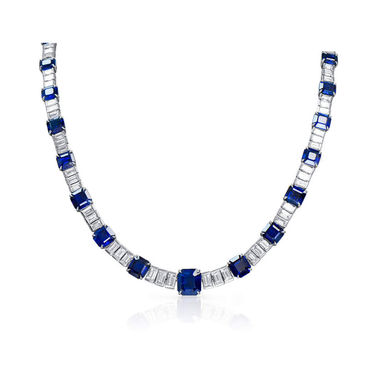 Natural Blue Sapphire Necklace, 39.01 Ct. TW, Other shape, GRS Certified